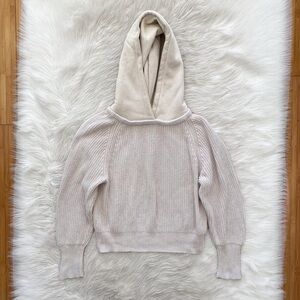 All:Row Beige Oatmeal Knit Cotton Hood Long Sleeve Sweater Pullover Hoodie